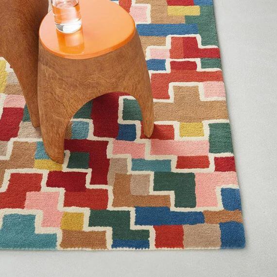 Tapis design multicolore pour salon en laine Estella Tetris